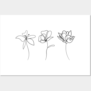 Elegant floral composition hand drawing - Delicate flowers Posters and Art